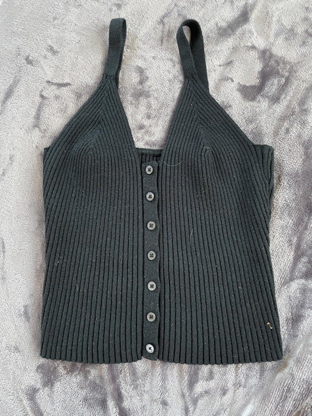 aerie Black Ribbed Button-Up Camisole